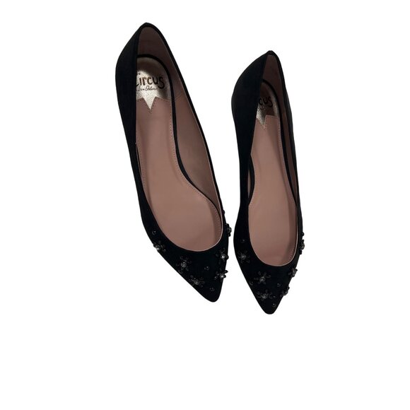 Circus By Sam Edelman Black Velvet Flats With Rhinestone & Stud Detail - Picture 9 of 10